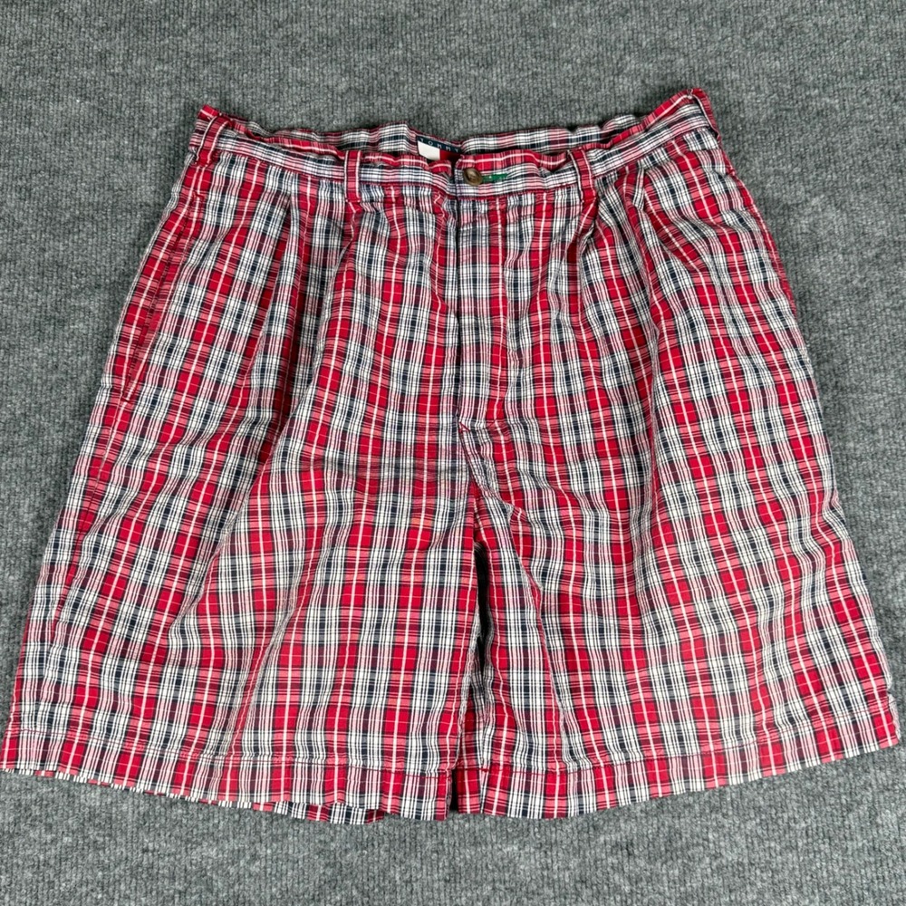 Tommy Hilfiger Plaid Shorts Size 34 Red Blue White Casual Chino Preppy Vacaton